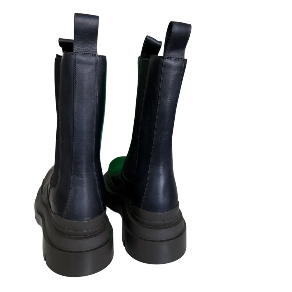Bottega Veneta 630284 Military Black Leather Brown & Black‎ Tire Boots 39.5